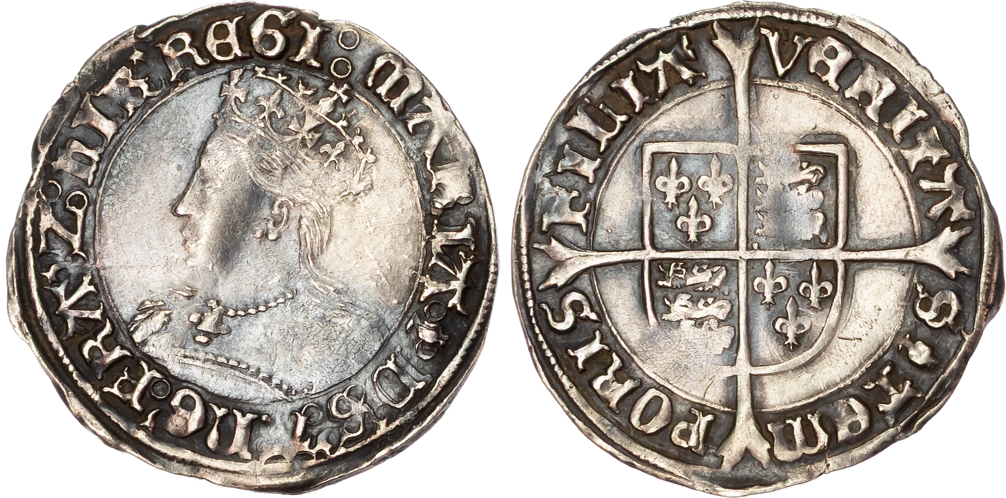 Mary (1553-1554) Groat, mintmark pomegranate both sides. 