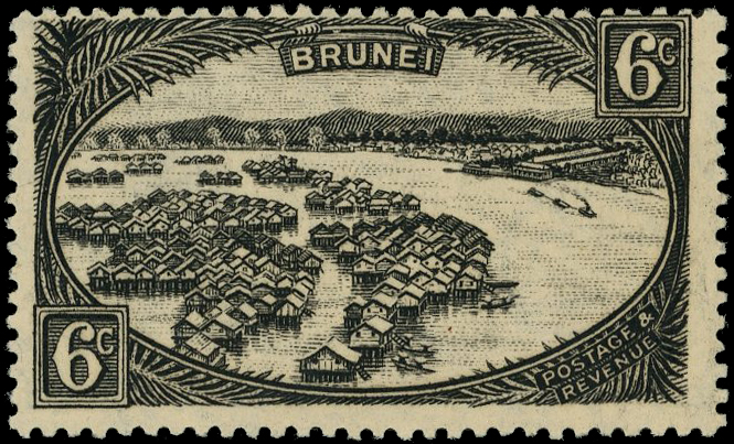 BRUNEI SG 69x 1924-37 Script 6c black wmk reversed o.g.
