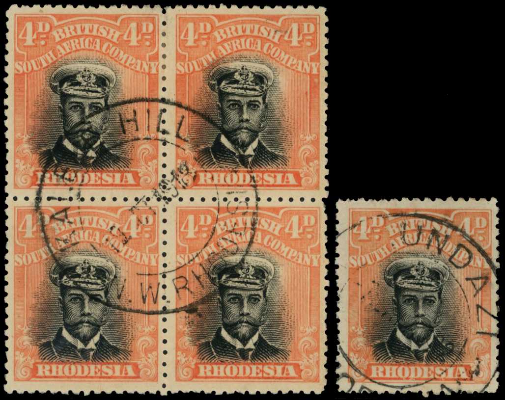 1917-20 4d Head Die IIIA, perf 14. Block of...