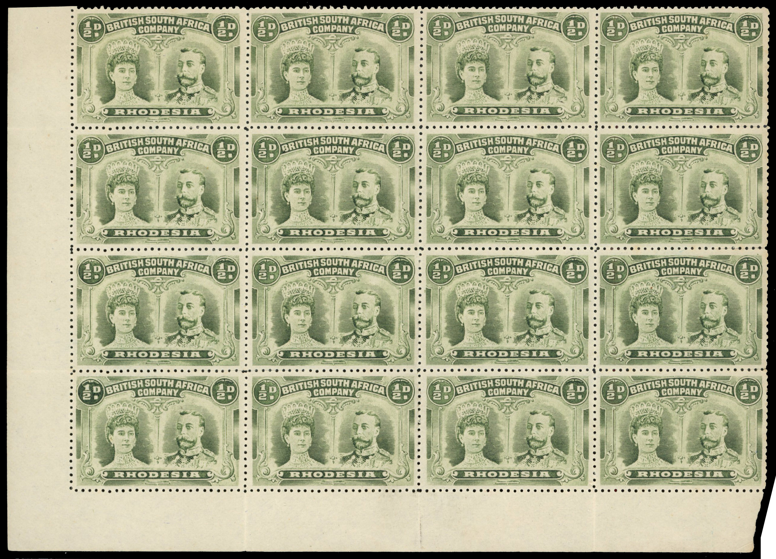 ½d bronze-green block of sixteen RJL 7 mint