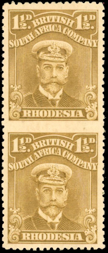 Rhodesia SG 287a 1½d imperf between pair mint 