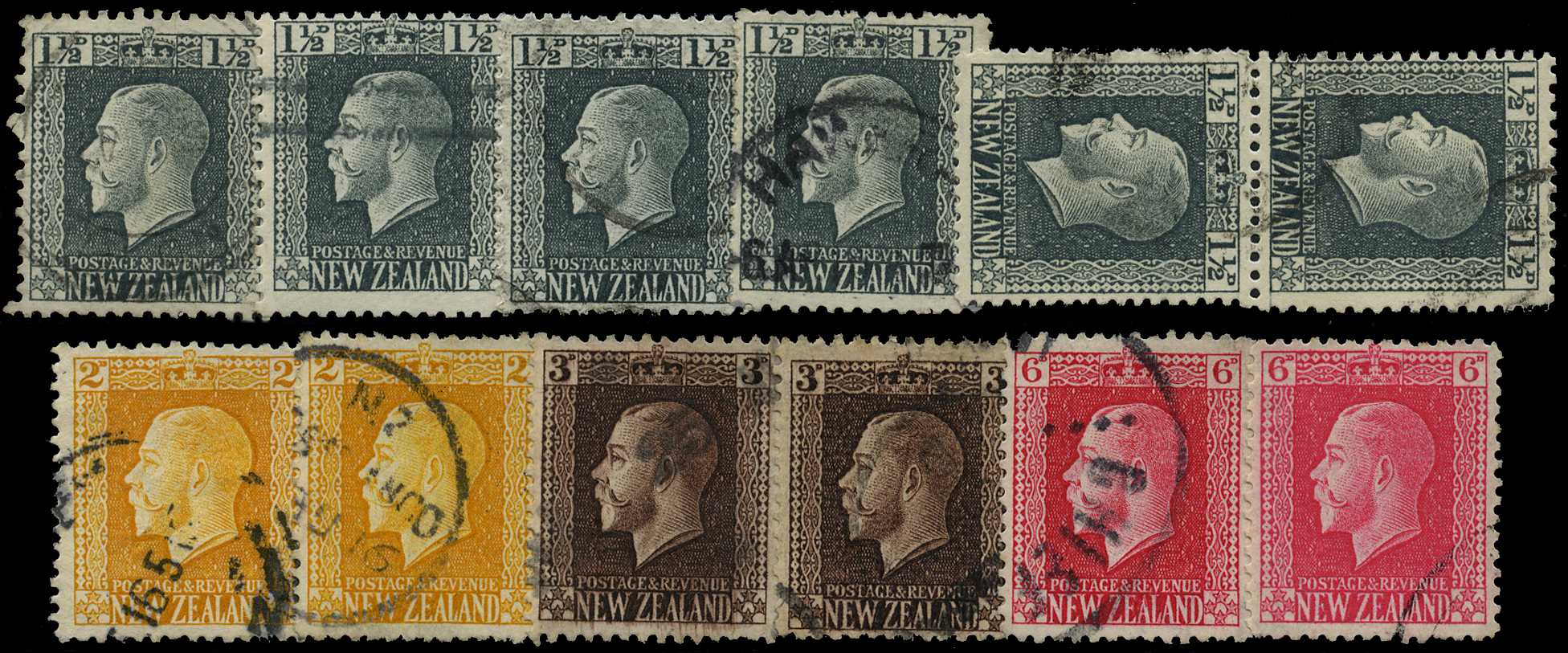 1916 1½d to 6d used group (12) on thin paper...