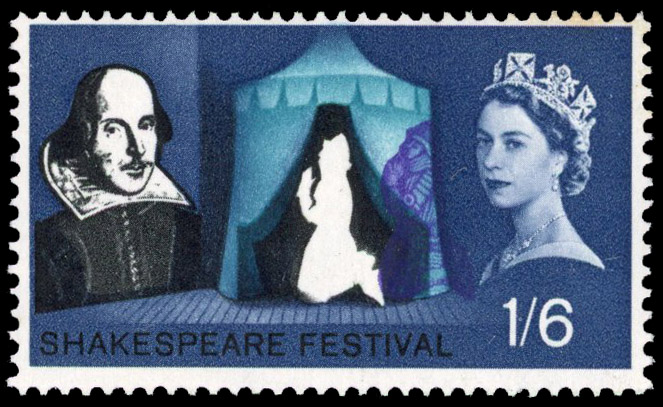 GB: 1964 1s6d Shakespeare ordinary, violet shift to right revealing a white Henry V, fine unmounted o.g. SG 649var