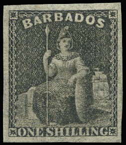 1858 1s black, no wmk, imperforate with large...