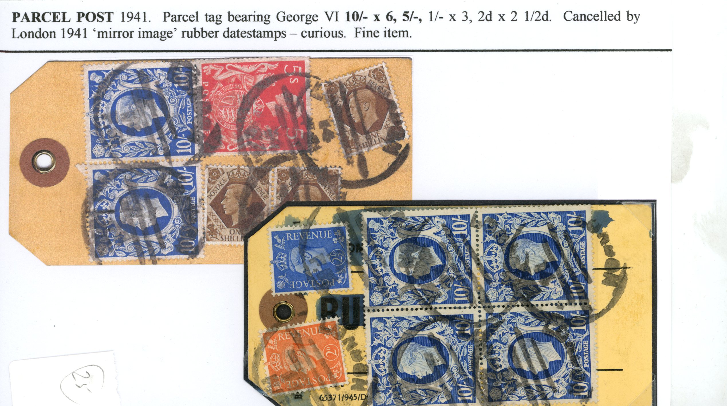 George VI. 3 parcel tags 1941-44 each bearing...