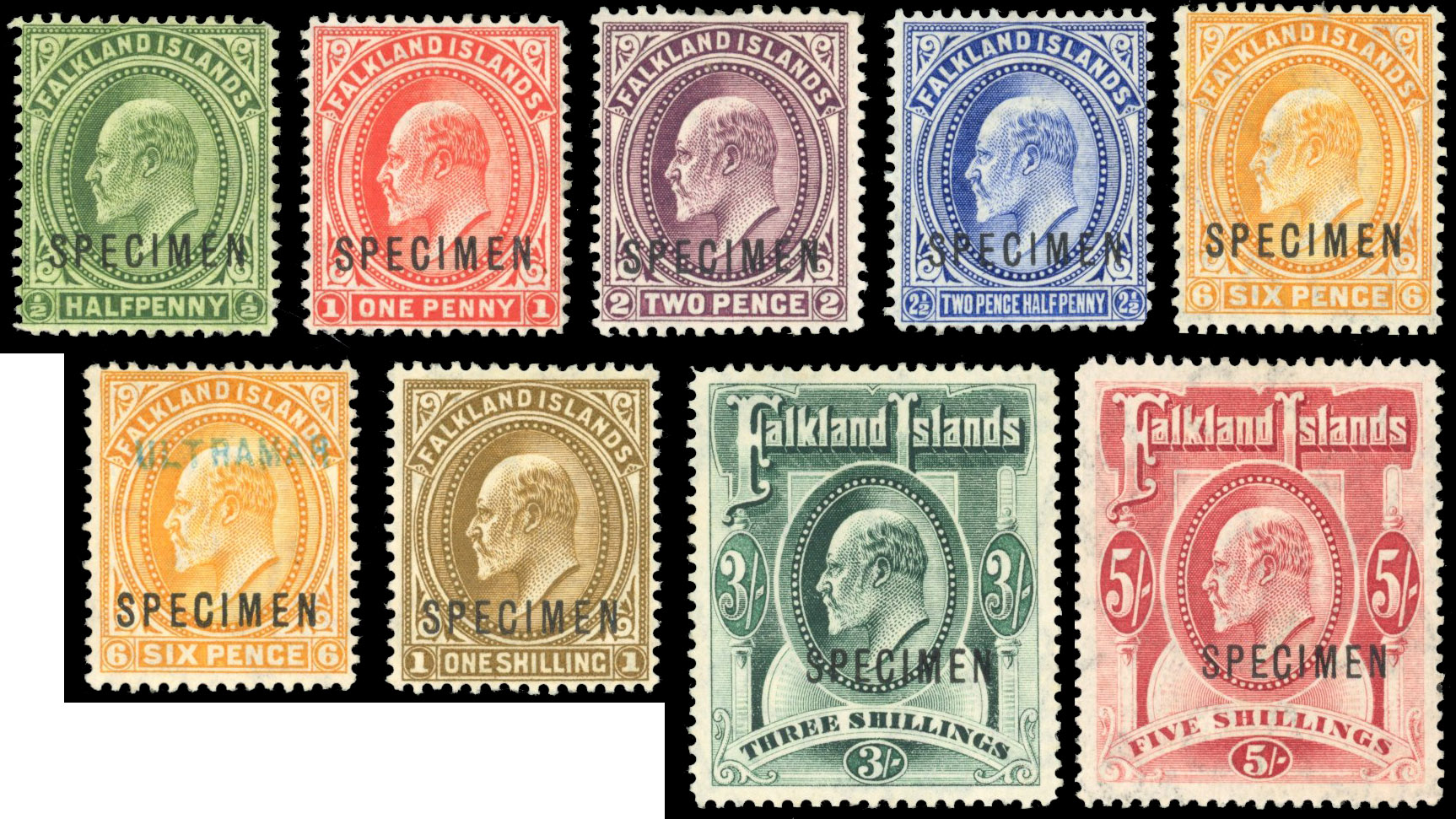 † Falkland Islands SG 43s/50s 1904-12 KEVII SPECIMEN set fine lpog.