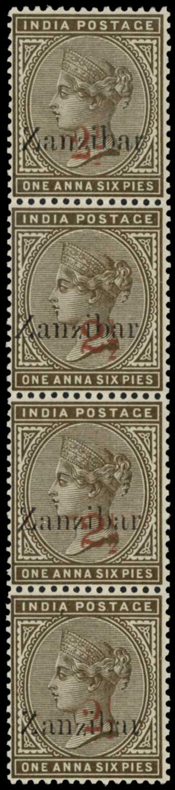 1898 "2½" on 1a6p sepia vertical strip of...