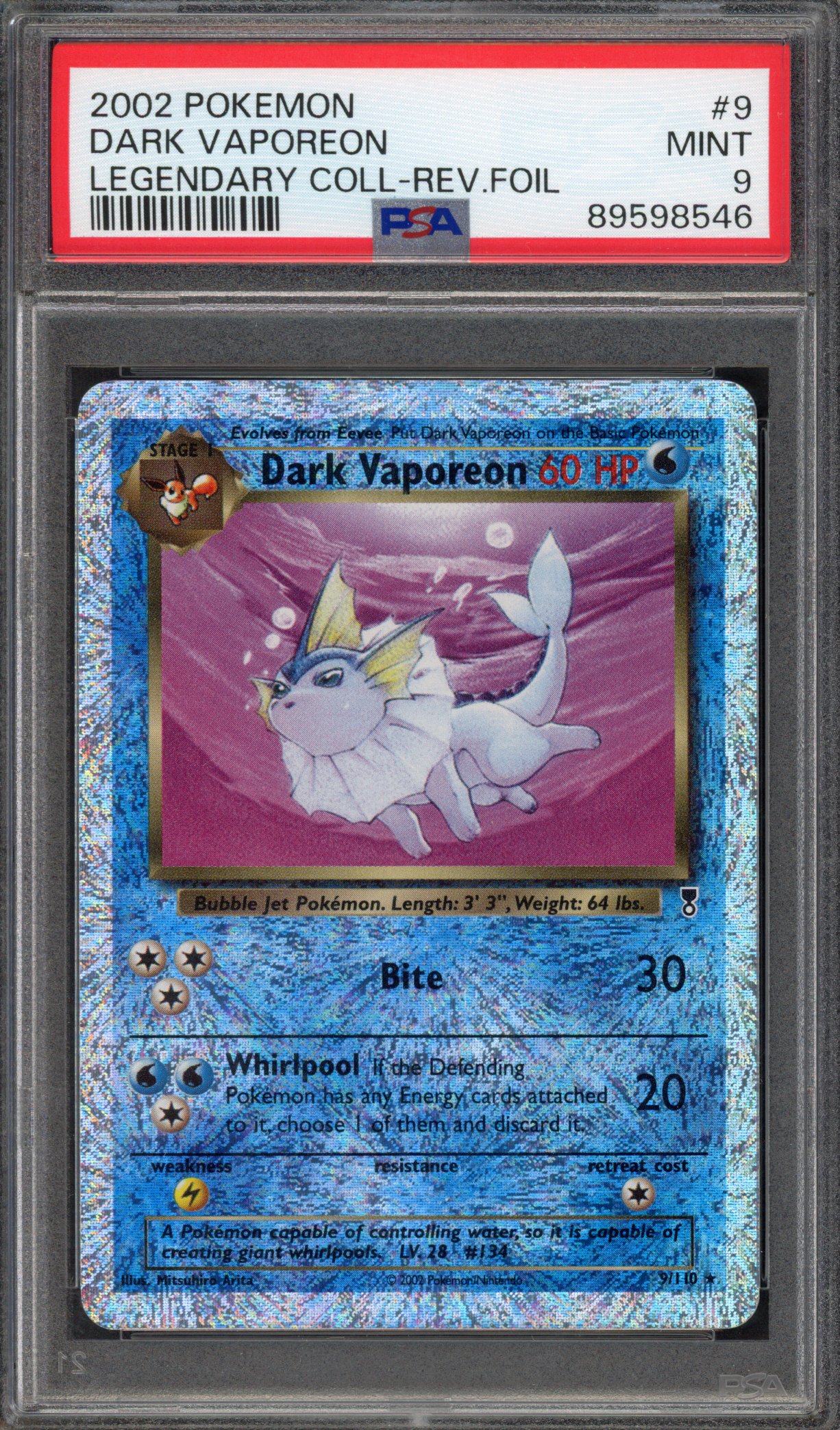 Pokémon TCG PSA 9 Dark Vaporeon 9 Reverse Foil, Legendary Collection