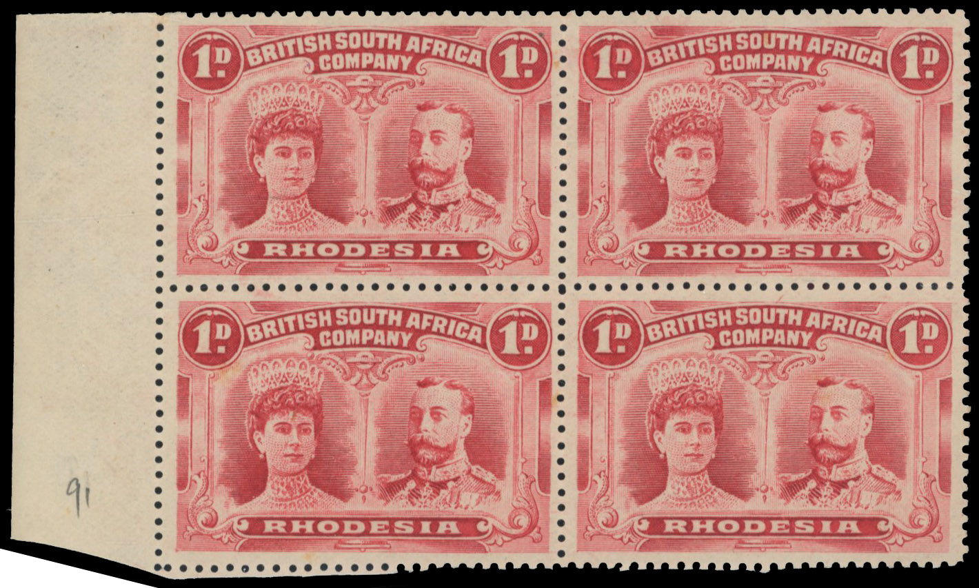 1d carmine-red SG 124 block, positions 81-92 mint