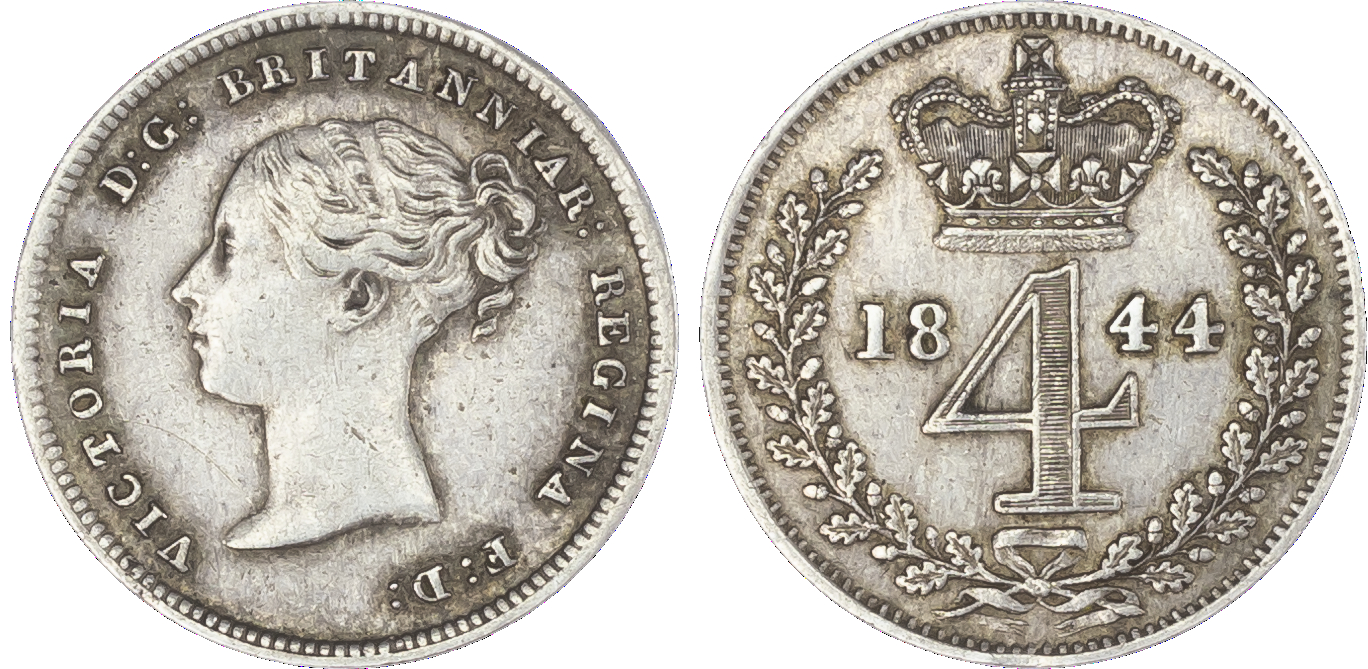 Victoria (1837-1901), Groats, 1844, 1848, 1855; Twopences, 1844, 1848, 1855; Pennies, 1844, 1848, 1855, 1870 (S.3917; 3919;