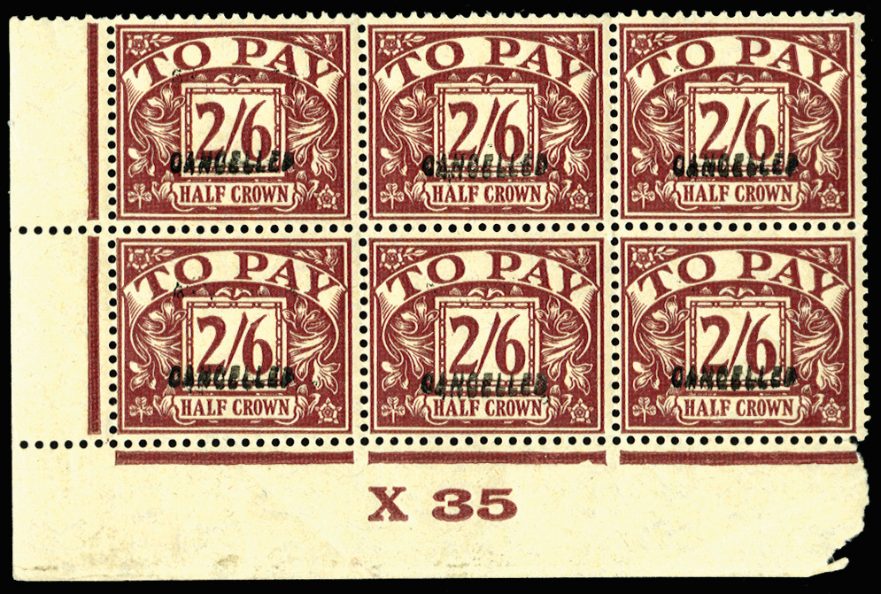 GB SGD18var 1924 2s6d Purple/yellow. Control block of six.