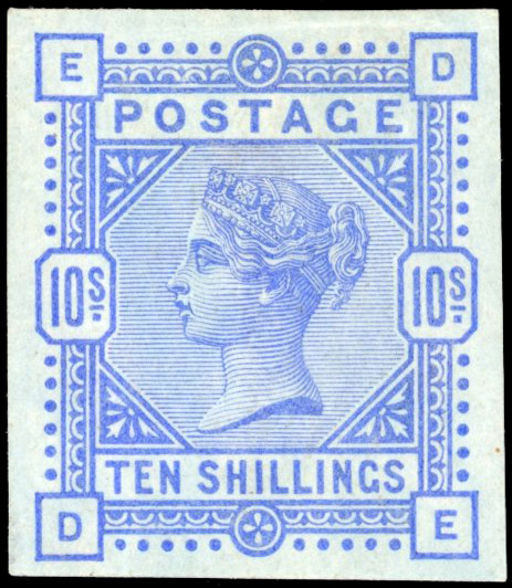 Great Britain 1883-84 10s ultramarine on blued paper imperforate imprimatur SG 177var