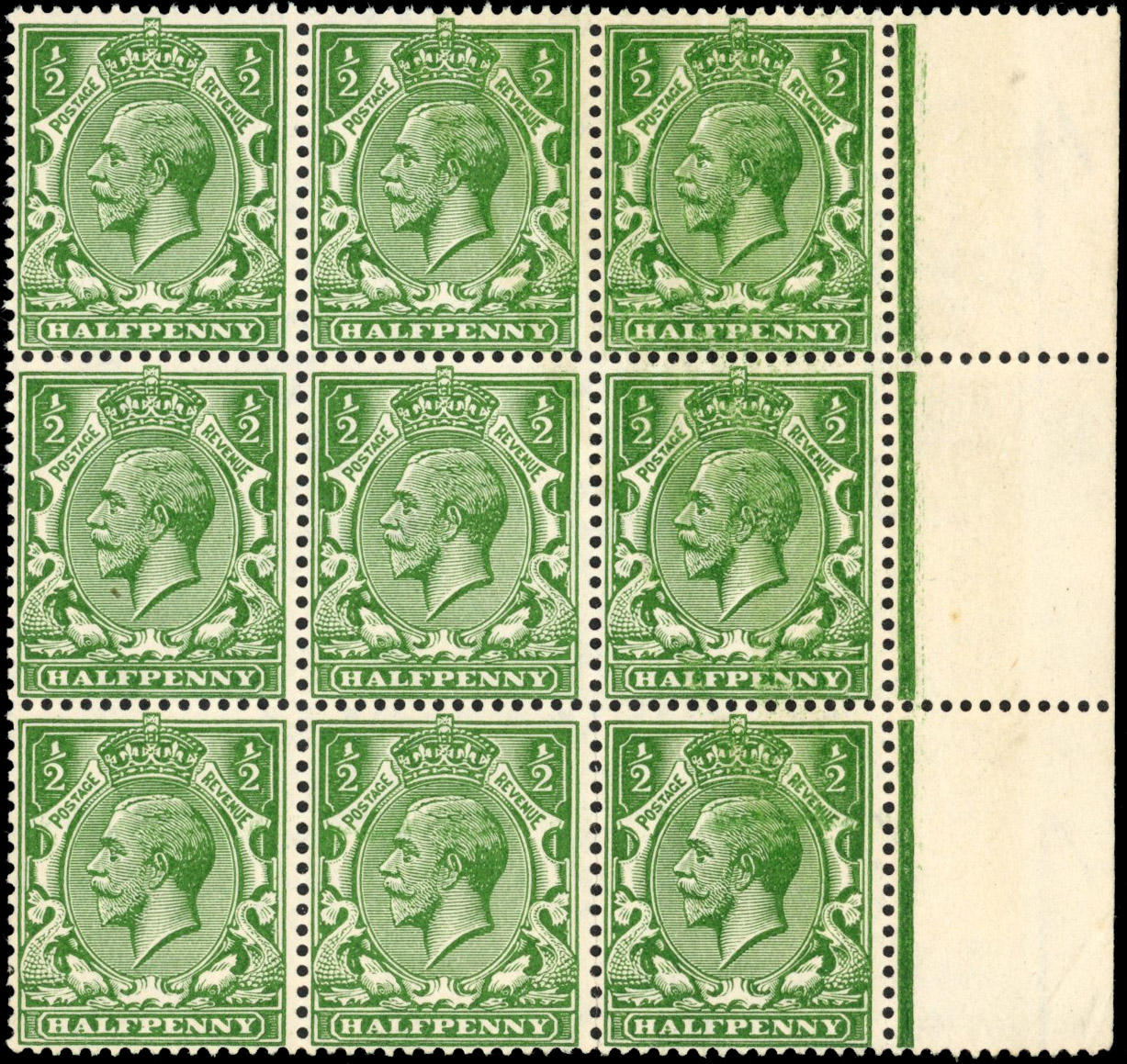 GB SG 351b  1912-24 ½d gummed on both sides block mint 