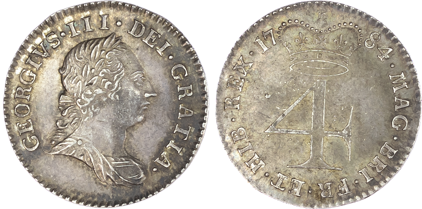 George III (1760-1820), Maundy Set, 1784, Fourpence, Threepence, Twopence and Penny, young laureate and draped bust right,