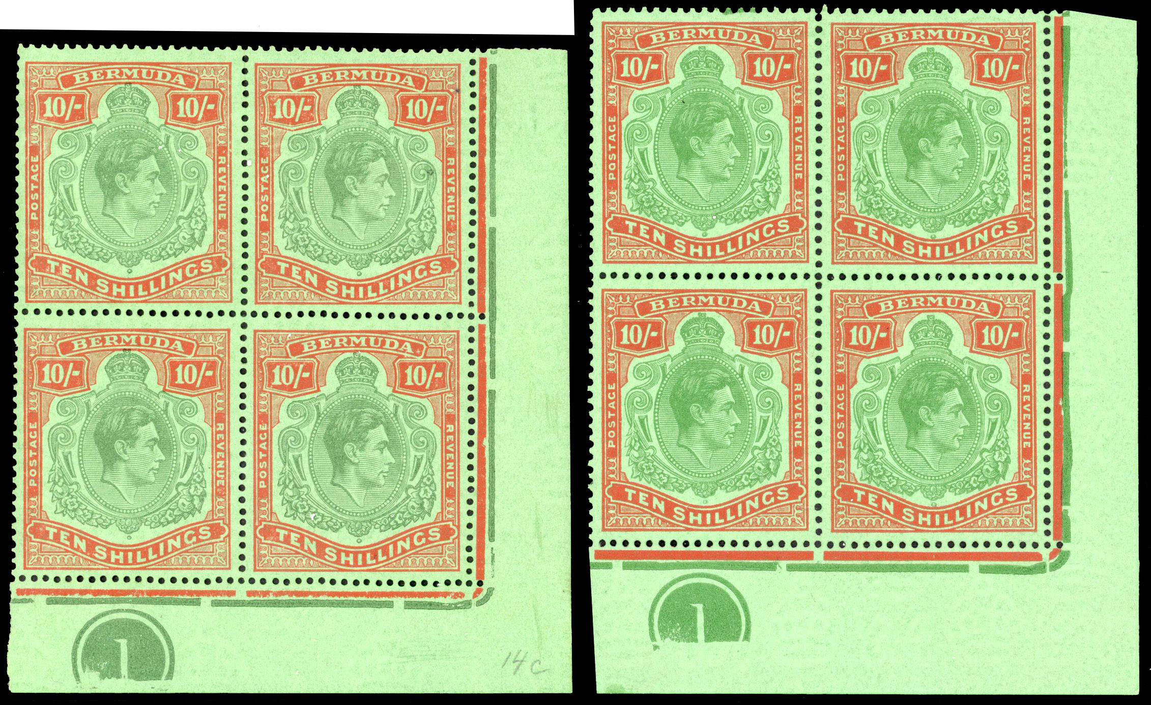 Bermuda SG 119d, f Plate blocks mint