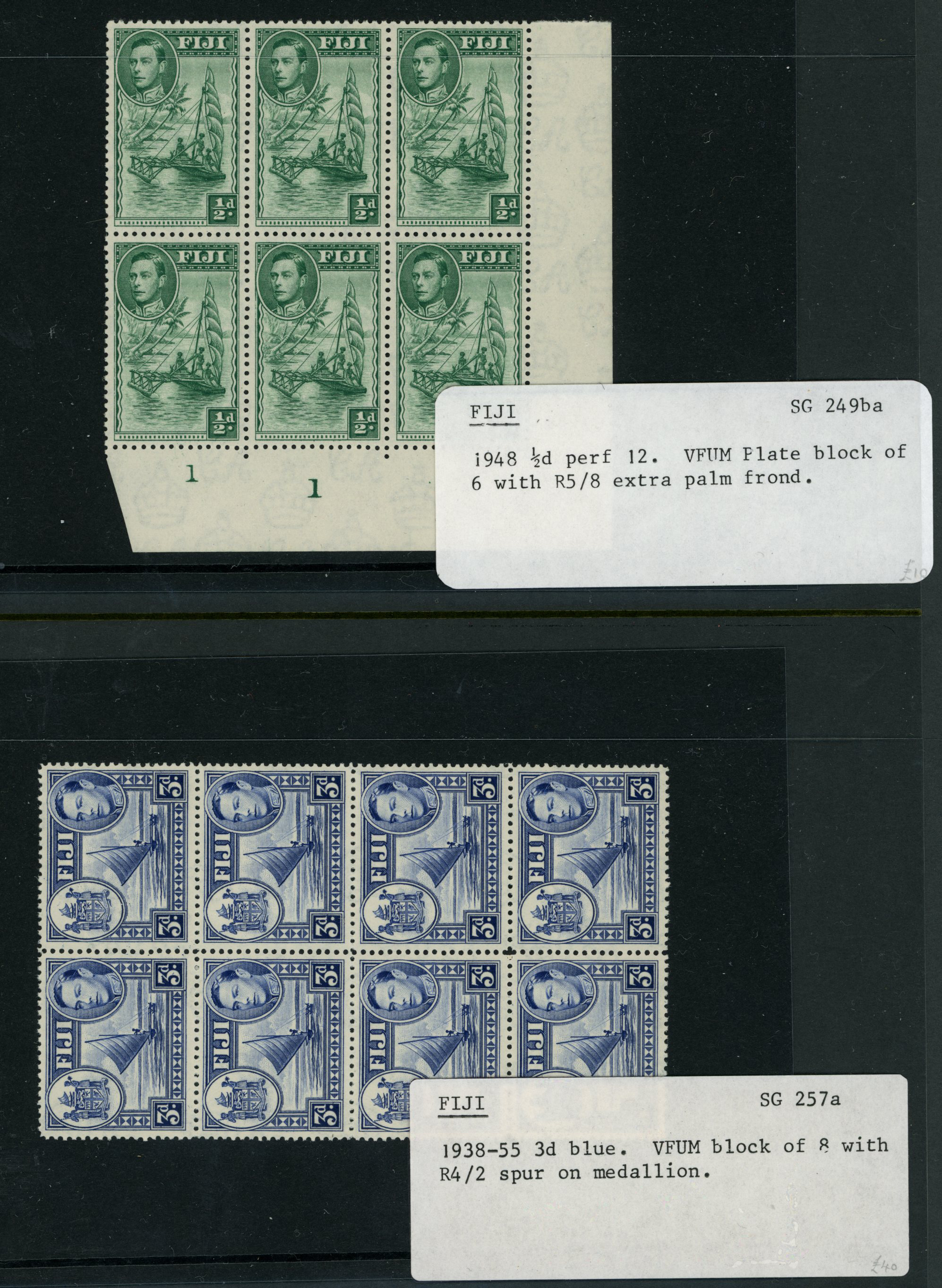 1938-55 ½d green, lower right corner plate...