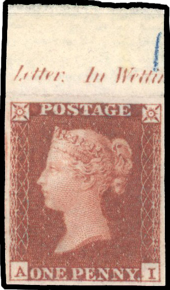 1841 1d Red-brown Pl.134 (Die I, Alphabet II). Unused top marginal imperforate imprimatur
