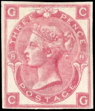 GB SG 103 1872 3d rose imperforate colour trial