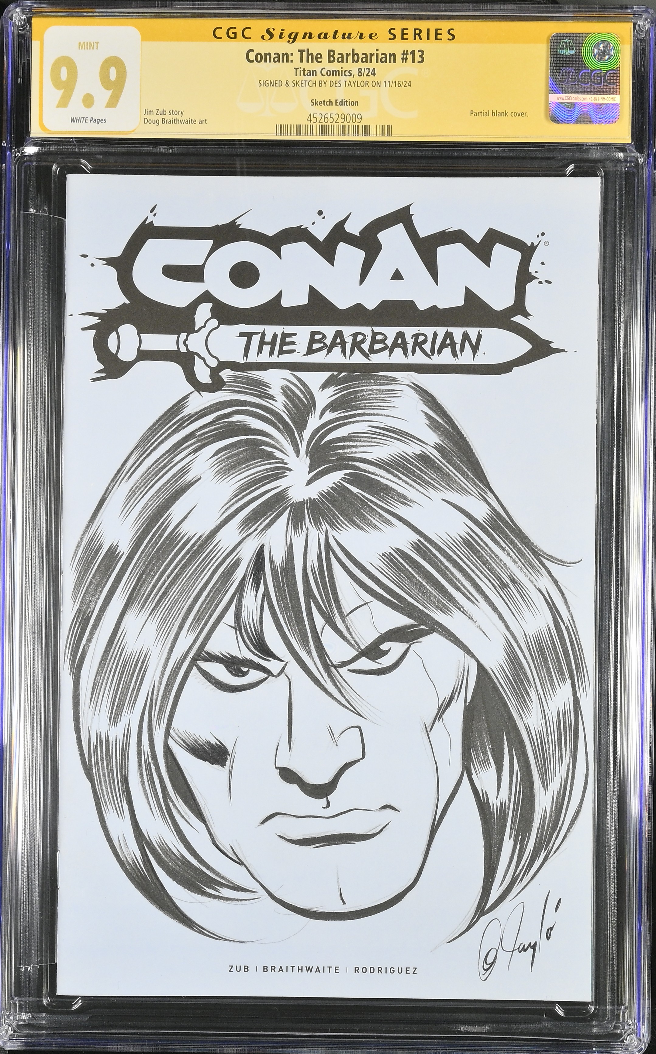Conan The Barbarian #13 (Titan Comics 2024) CGC 9.9 Signed and sketched by Des Taylor