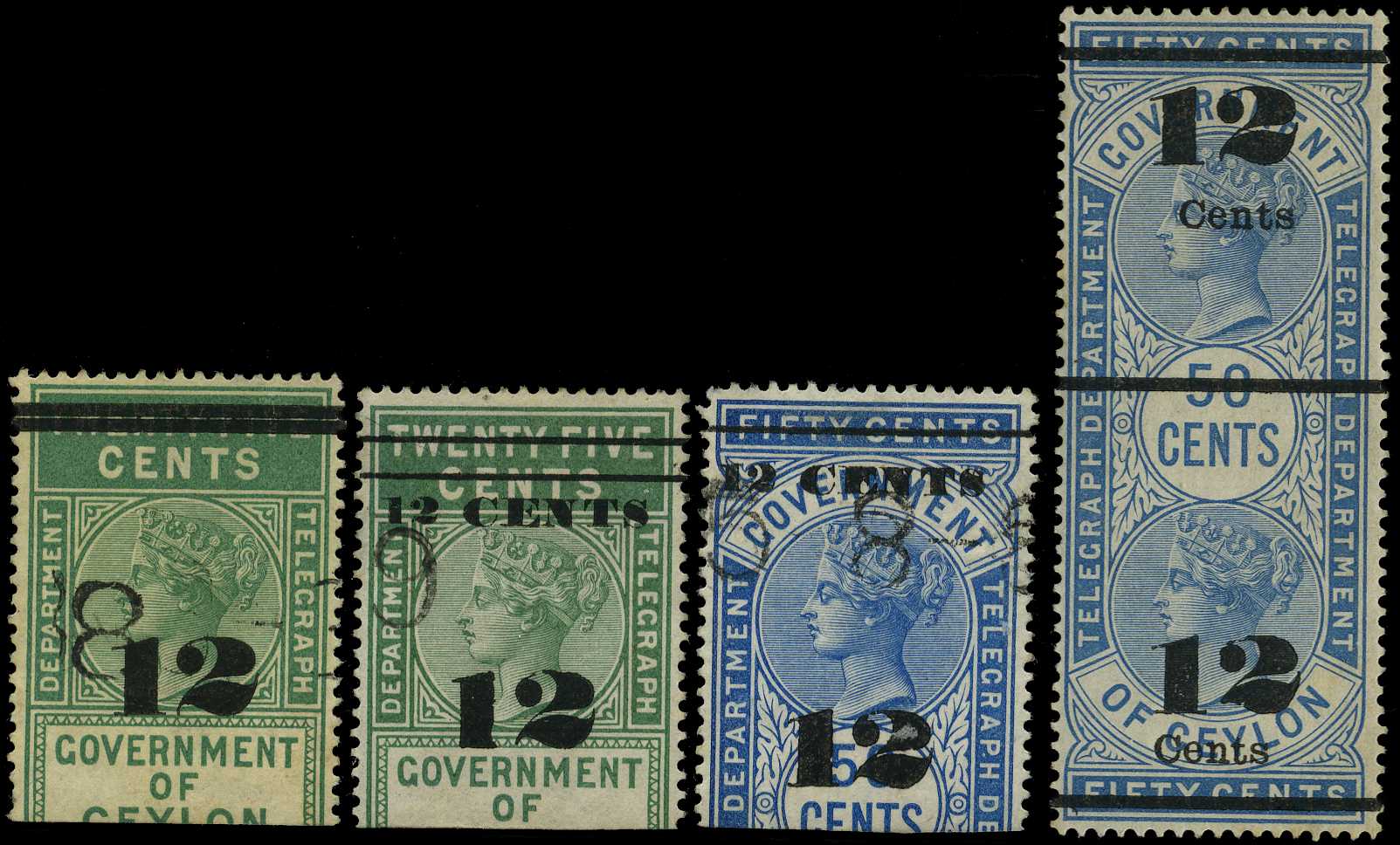 1887-9 12ct surcharge group of four with...