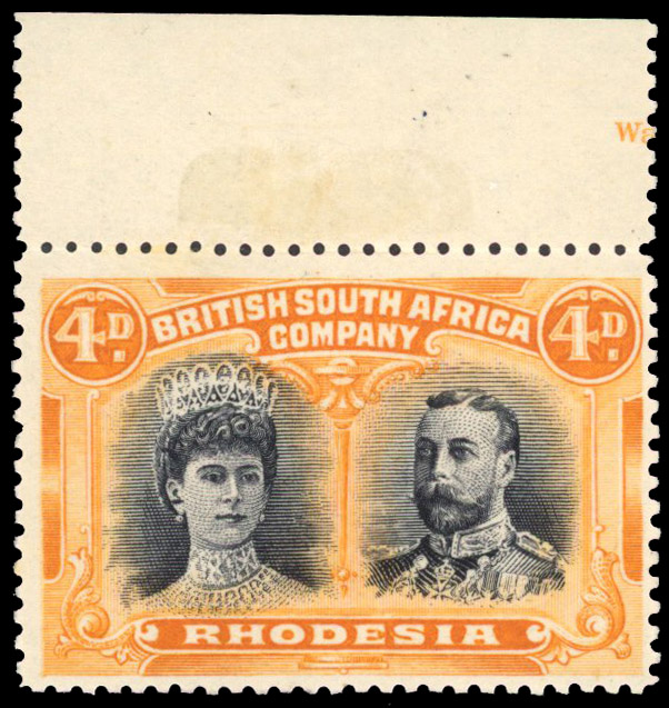 SG 138 4d blue-black and 'aniline' orange, #2 Long Gash in Queen's ear, mint