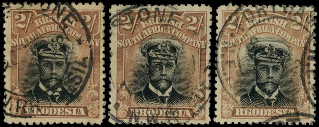 1917-20 2/- Head Die IIIA, perf 14. Three...