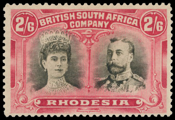 2s6d black and rose-carmine SG 157, position 46 King's extra curl mint