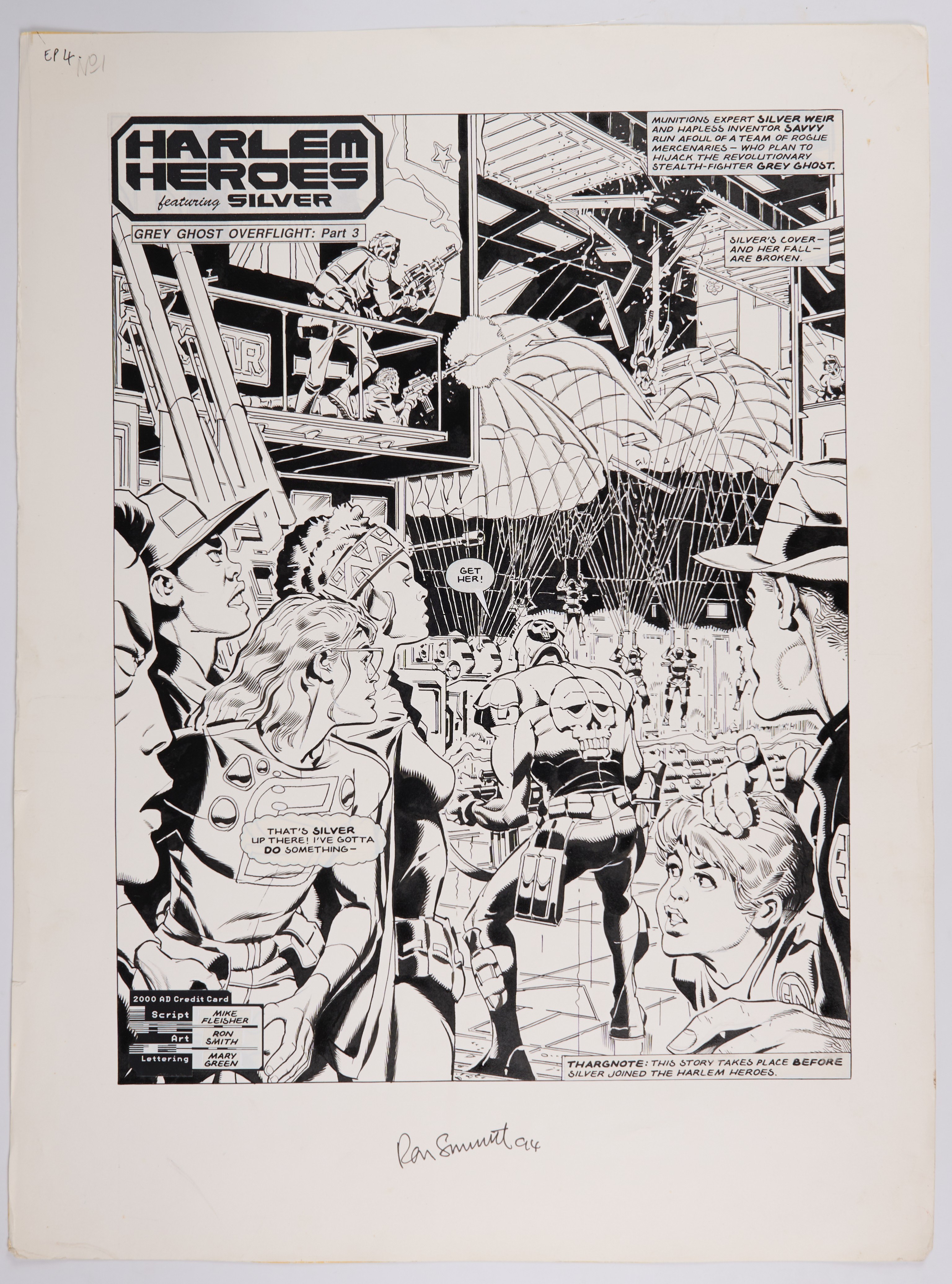 Ron Smith 2000 AD Prog #778 'Harlem Heroes' Full Ink Story Pages (Fleetway, 1992) Total 5