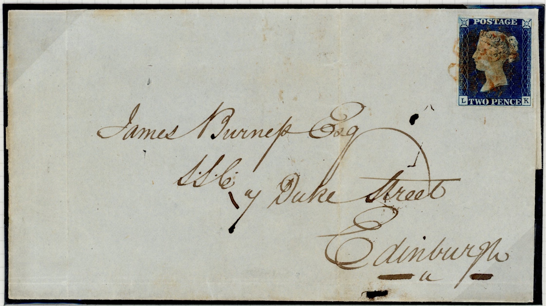 GB 1840 2d deep blue, Pl. 1 (LK), on wrapper Blairgowrie to Edinburgh, SG 5