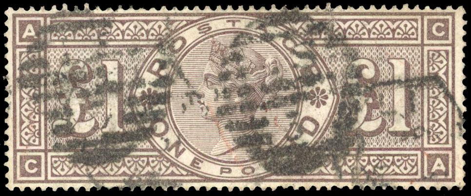 GB: 1884 £1 brown-lilac, watermark Three Imperial Crowns, faults, still a collectable used example SG 185