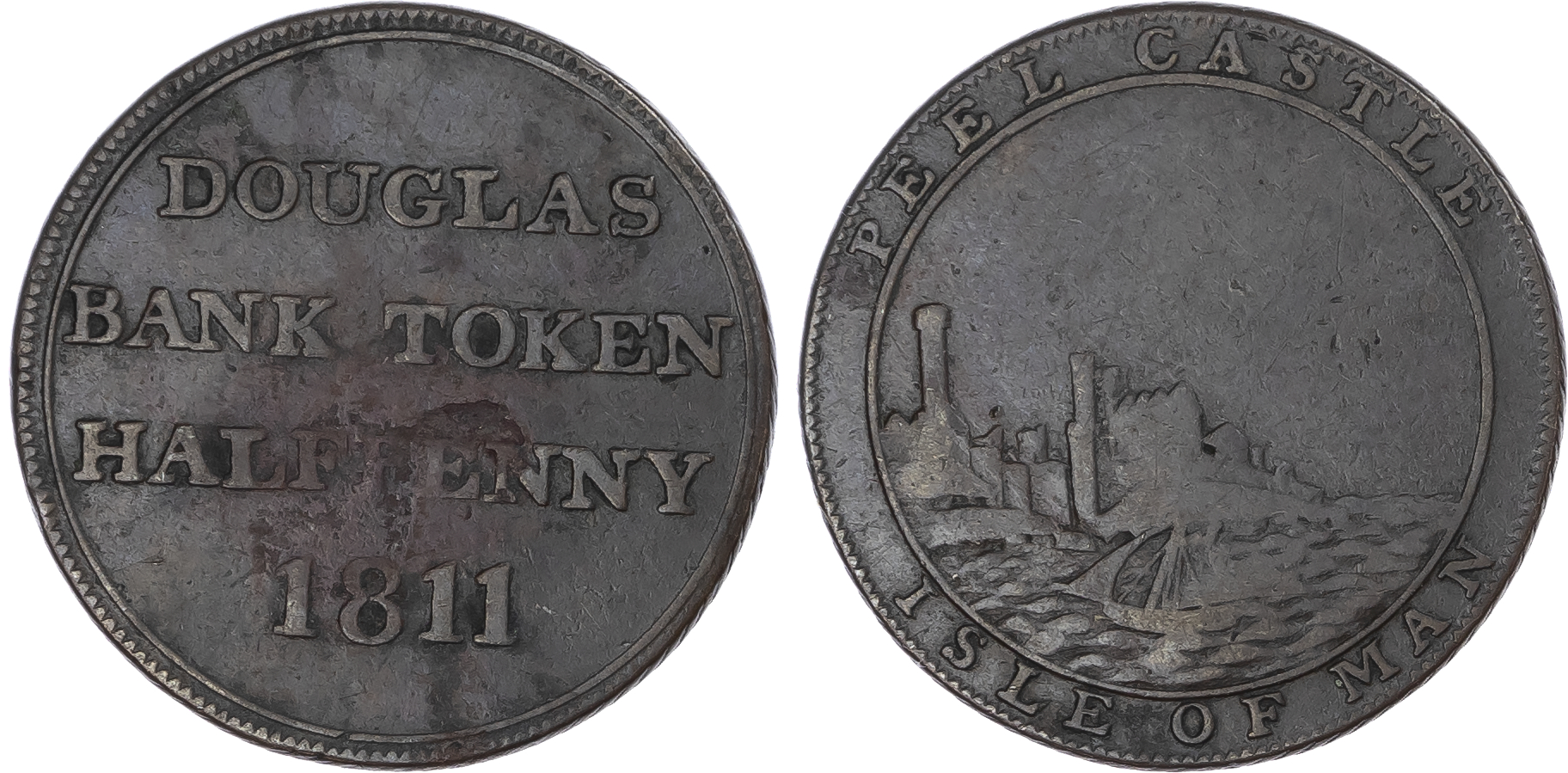 Isle of Man, Douglas. George III CU Halfpenny Token, Peel Castle. 1811.