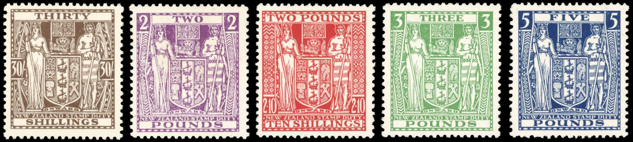 New Zealand SG F145/F168 btwn 1931-40 Arms values to £5 mint