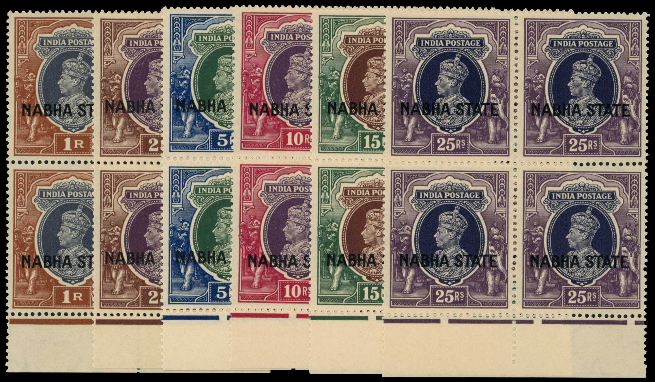 1941 1r - 25r NABHA STATE bottom marginal...