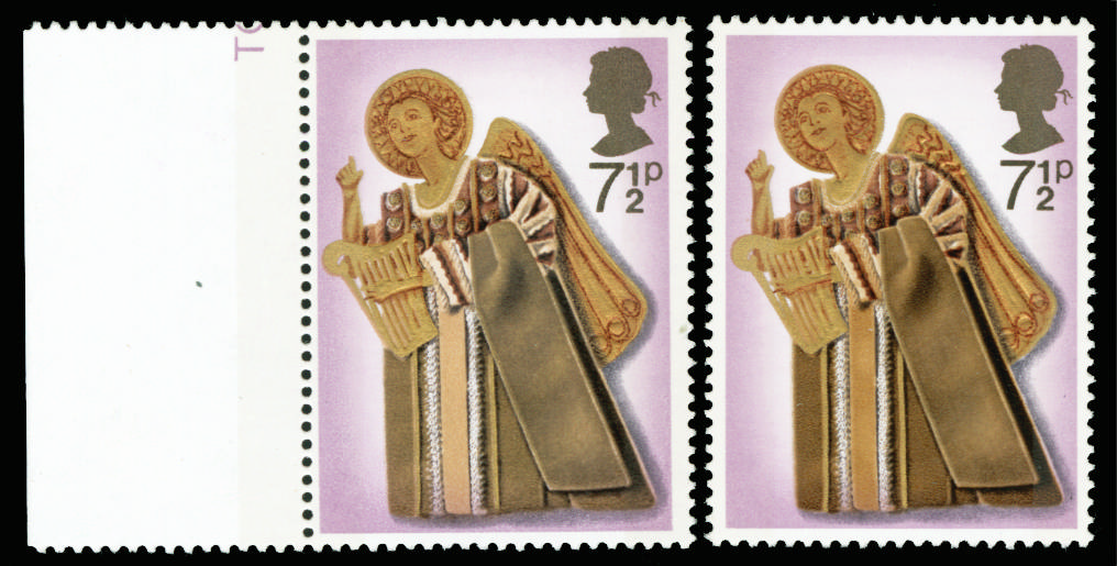 Great Britain 1972 7½p Christmas. Very fine unmounted o.g. left hand marginal example with ochre omitted, offered …