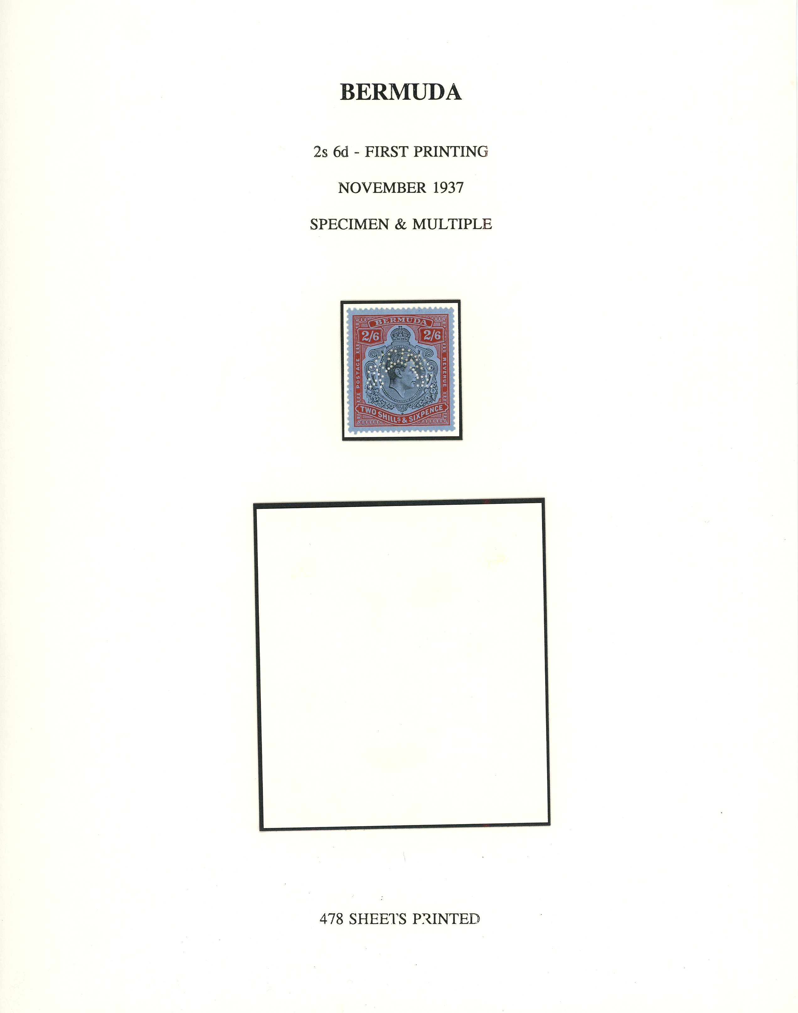 Bermuda 1938-53 2s6d mint selection identified by printing arranged on...