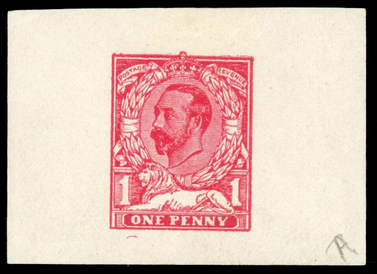 GB 1911 1d imperforate colour trial in rose-red