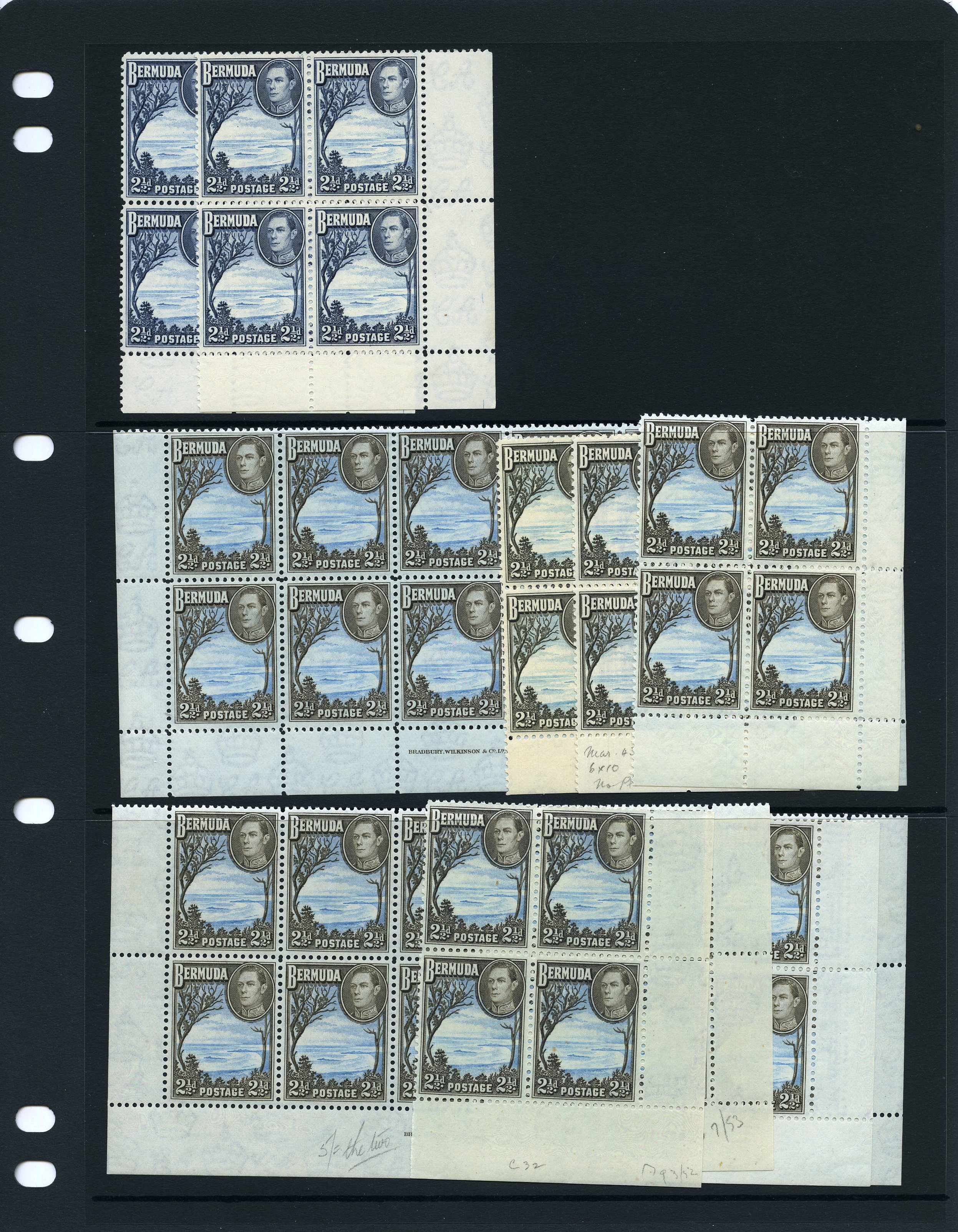 1938-52 2½d Plate blocks with 1938-41...