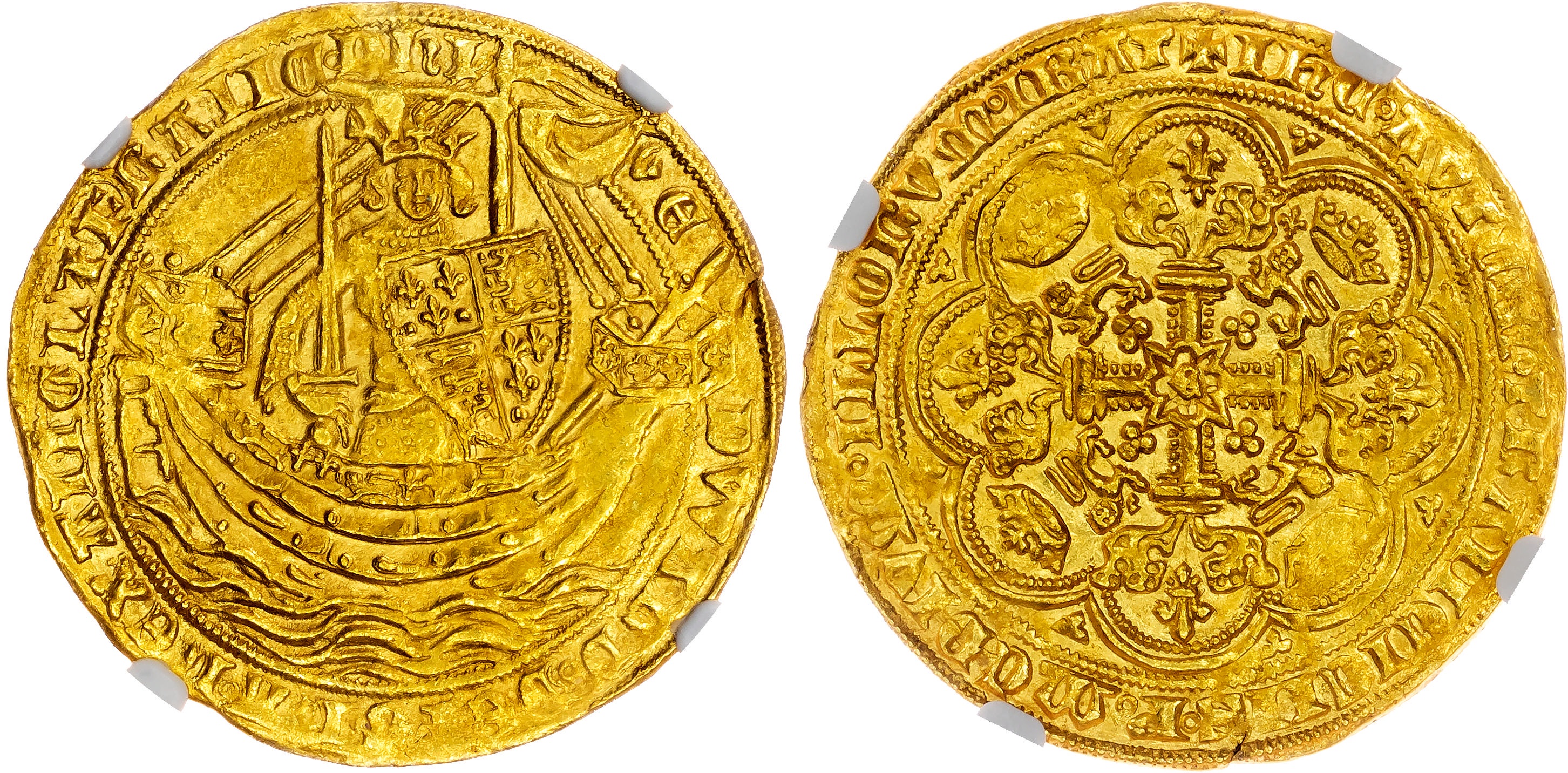 Edward III (1327-1377), AV Noble, Fourth Coinage, Pre-treaty period (1351-61). NGC MS62.