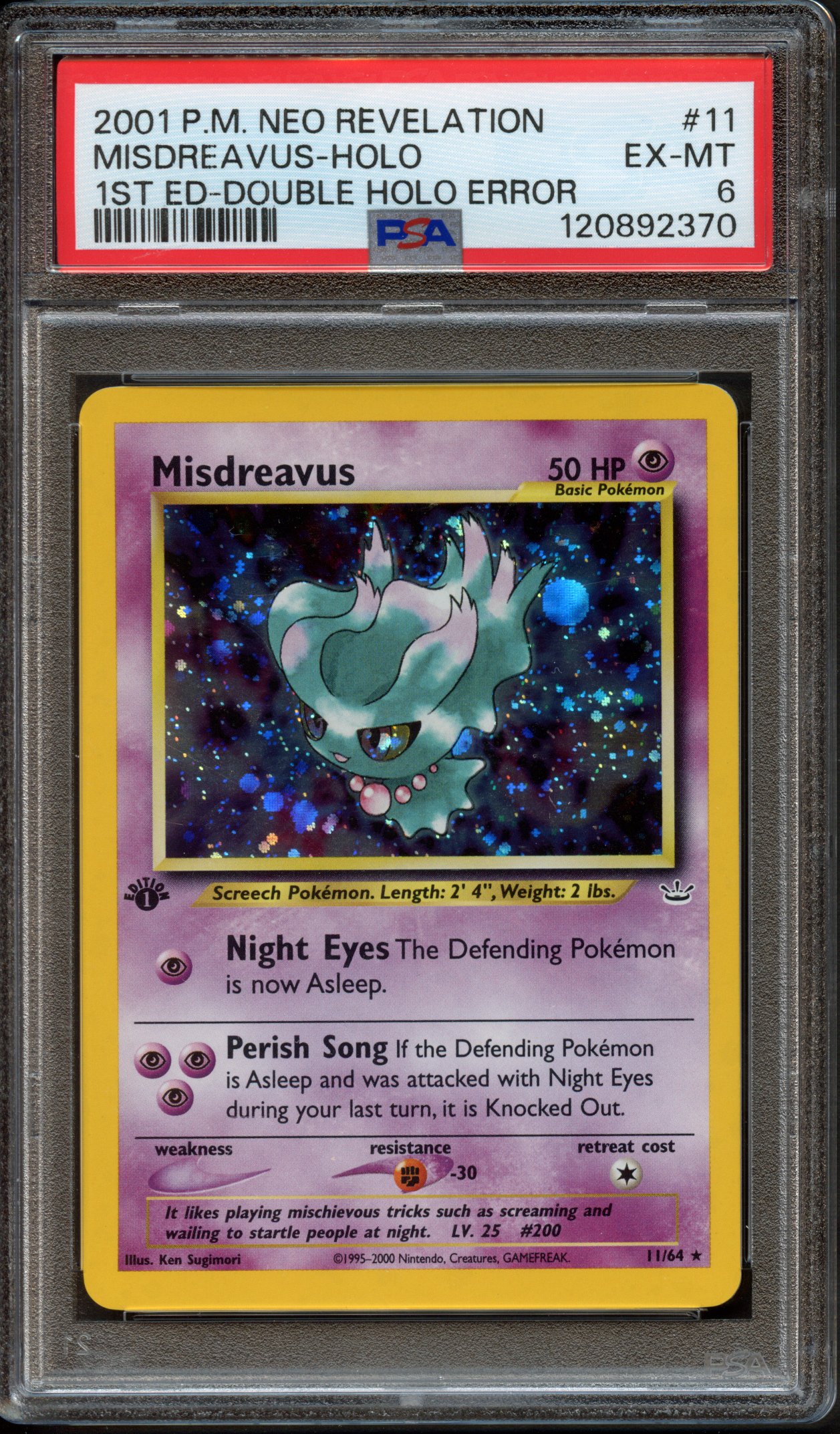 PSA 6 Misdreavus 1st Edition Double Holo Error - Neo Revelation #11