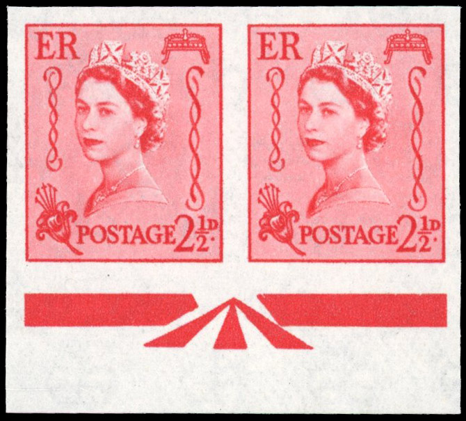 Great Britain 1964 2½d Pale Rose-red, Horizontal Pair, BPMA Imprimatur, SG 6
