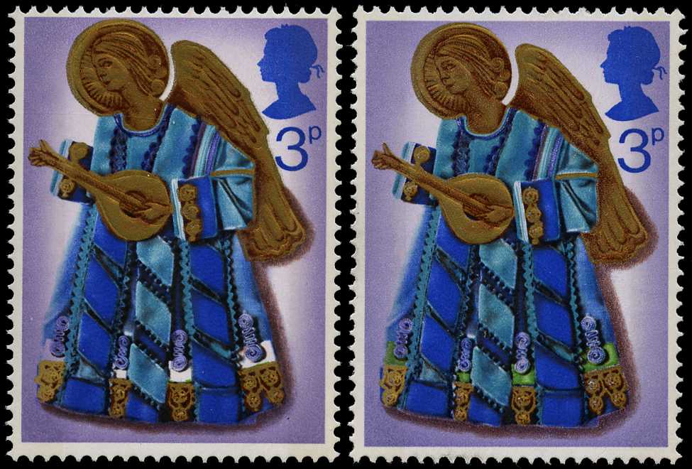 1972 3p Christmas Angel Playing Lute bright...