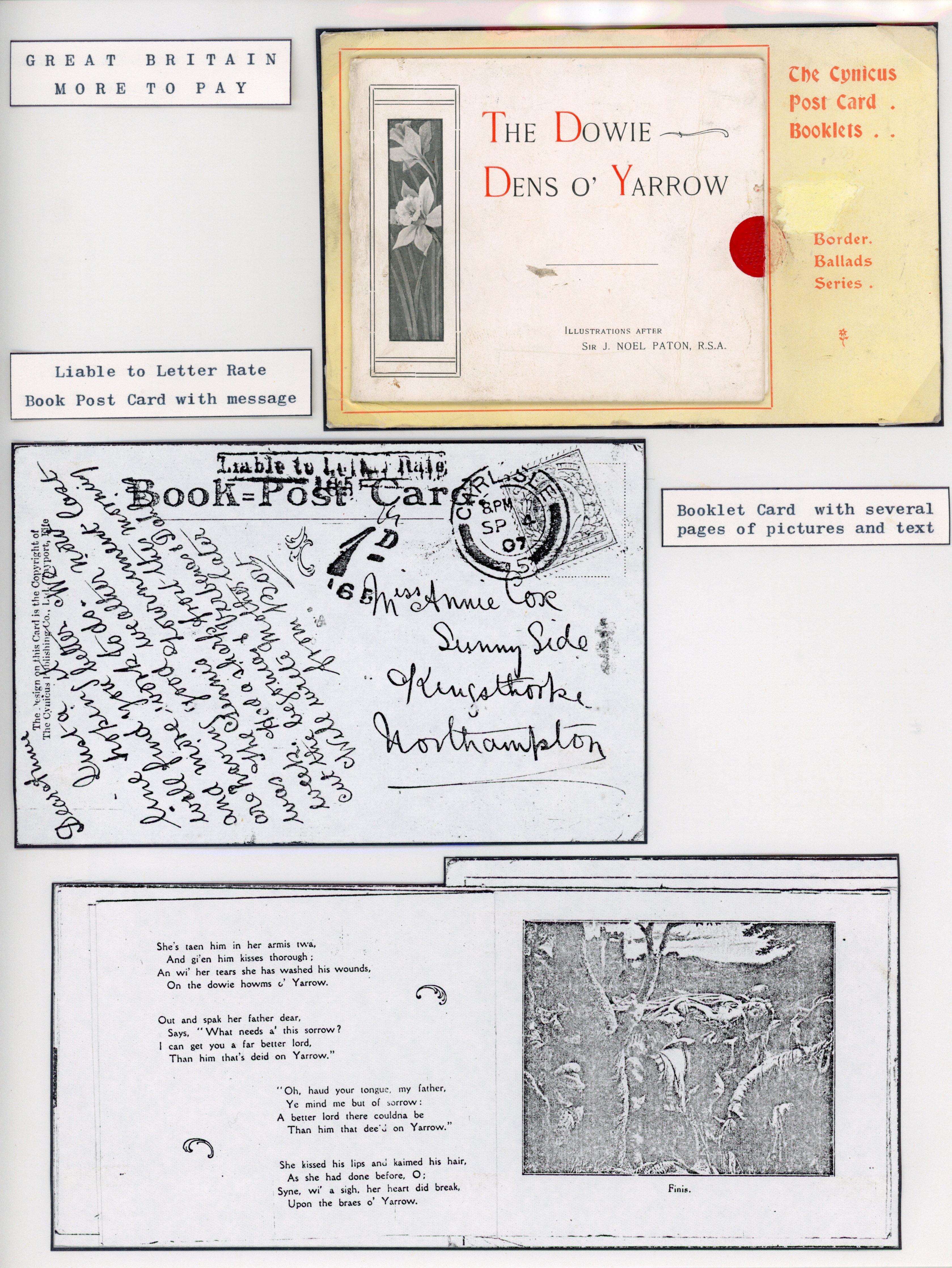 Great Britain 1907 novelty book post with a message and book with text and pages attached