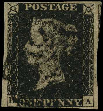 1840 1d black, Plate 8, (HA), four clear...