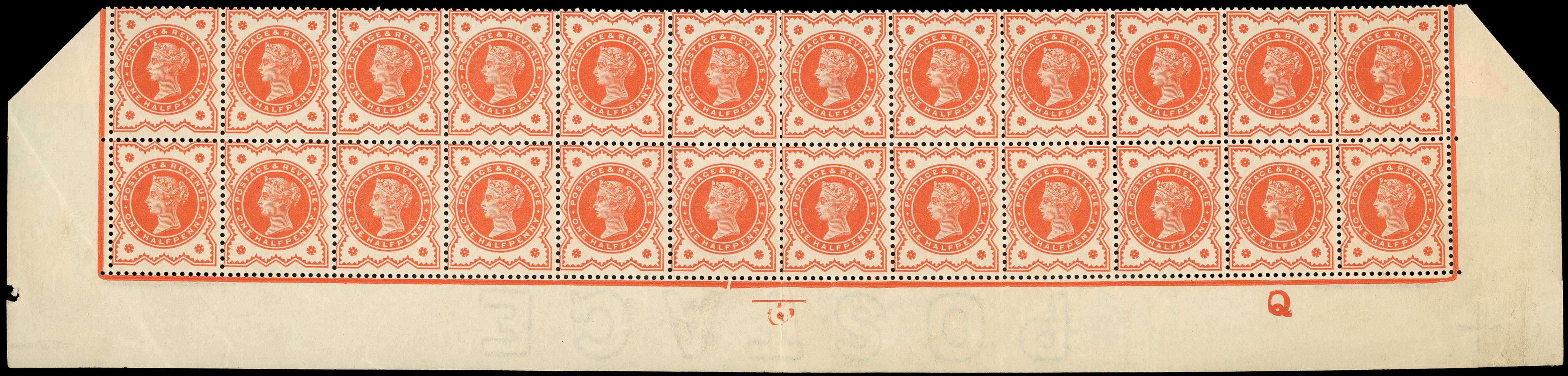 1887-92 ½d vermilion bottom two rows of...