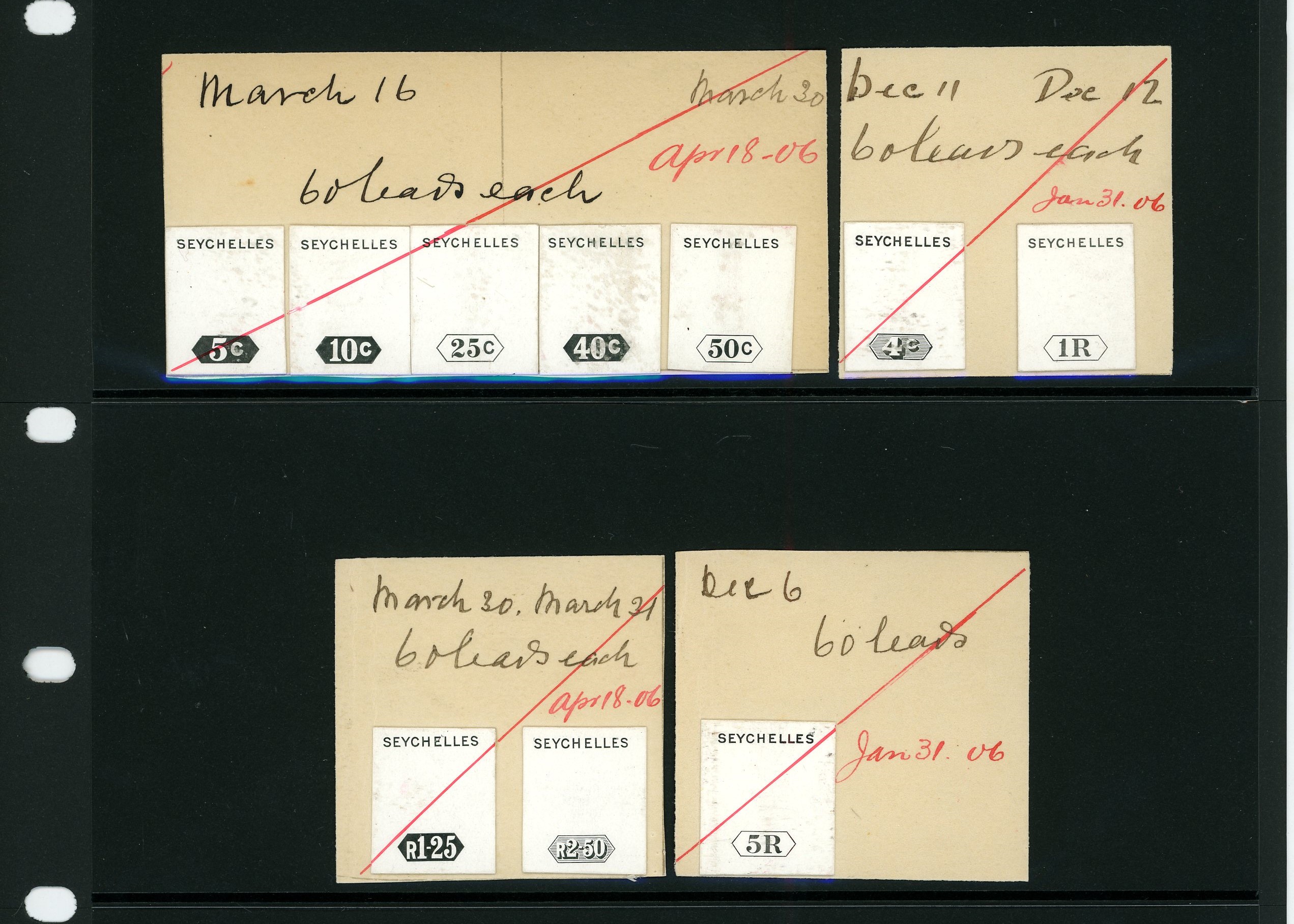 Seychelles 1906 KEVII Revenue Striking Book Die Proofs 