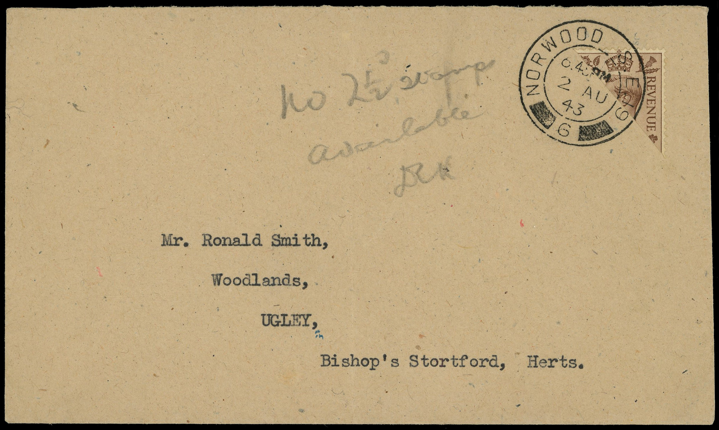 GB SG 469 1943 5d bisect cover