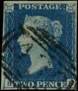 1840 2d blue, Plate 2 (RH) good to large...
