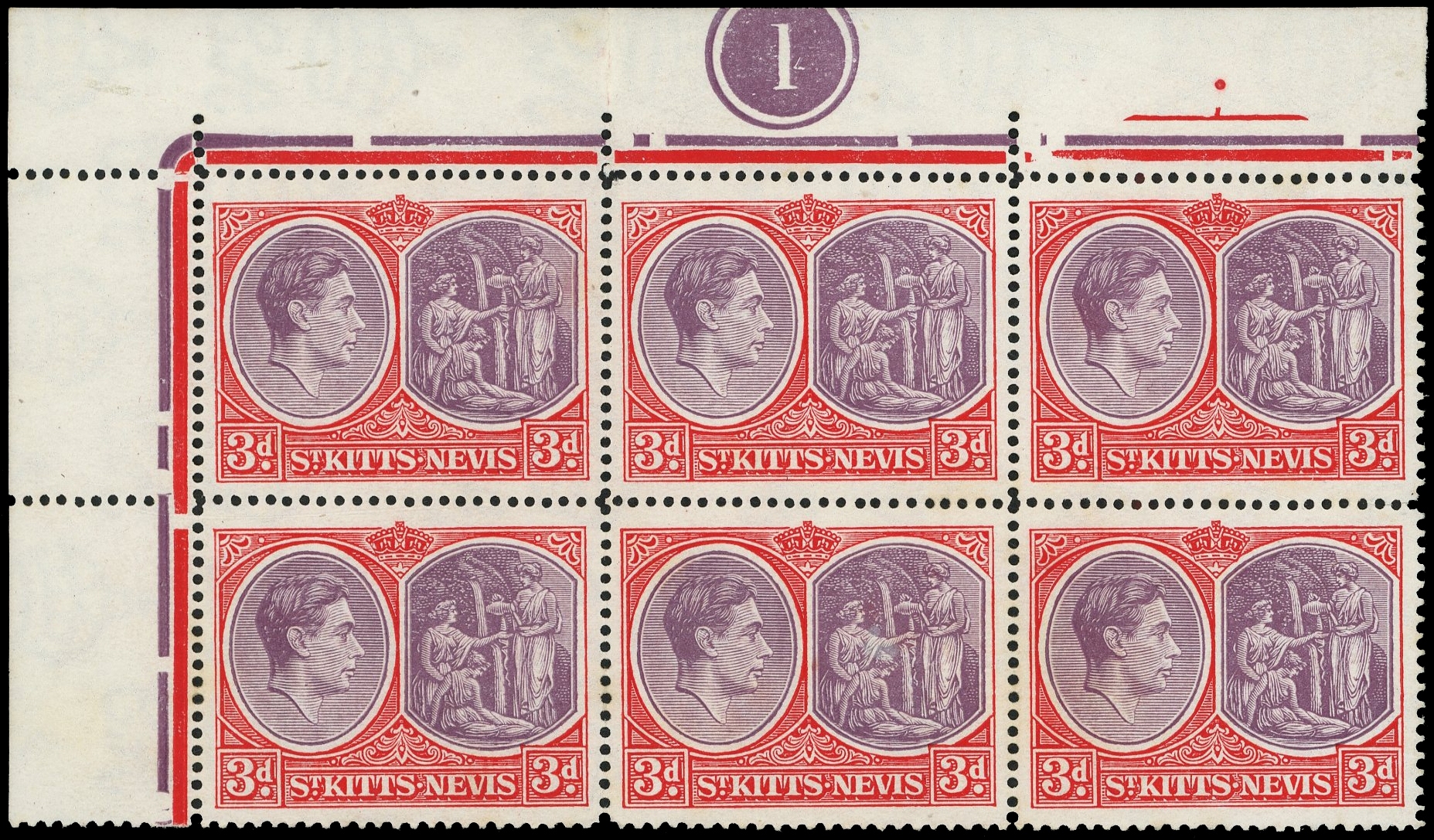 St Kitts-Nevis SG 73e Plate block mint