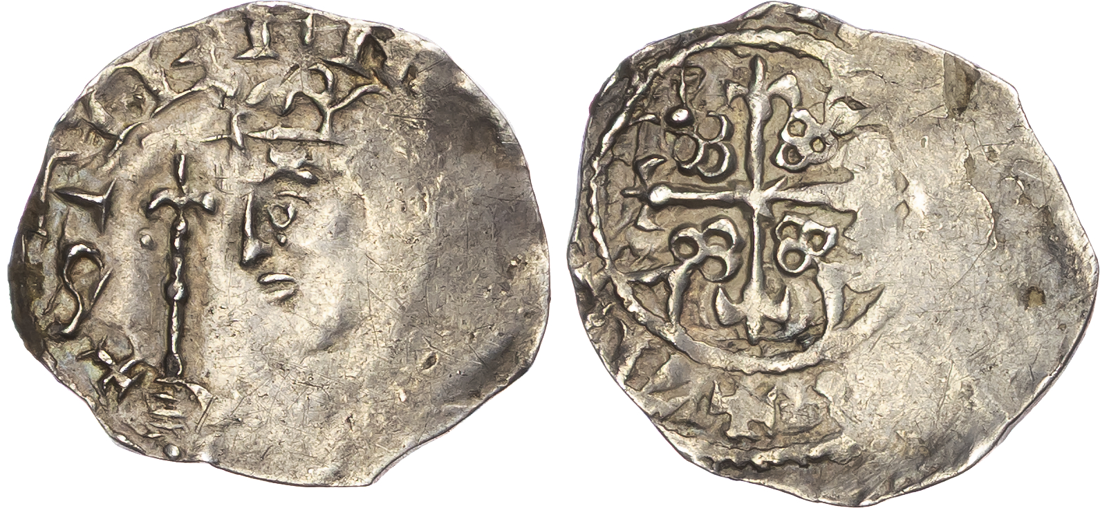 Stephen (1135-54), AR Penny 1.4gm., 1150/54, Profile / Cross and Piles type, Norwich, Aluric or Aelfric.