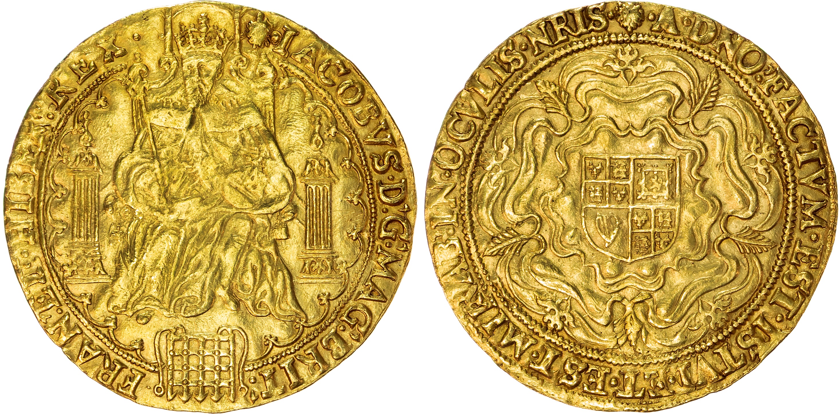 James I (1603?25), Rose Ryal of Thirty Shillings, second coinage, Tower (London) mint.
